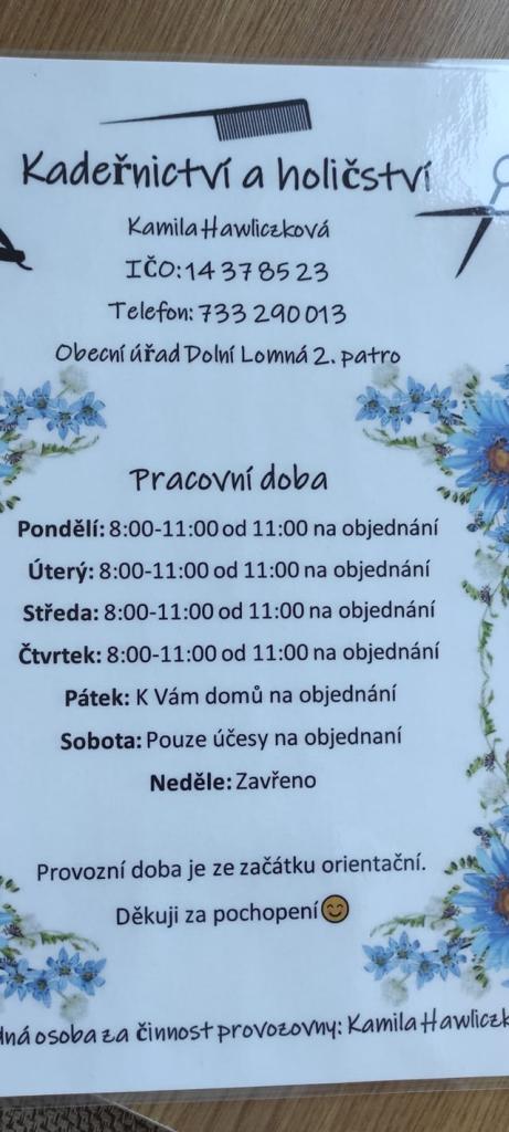 Kamila Hawliczková - provozní doba